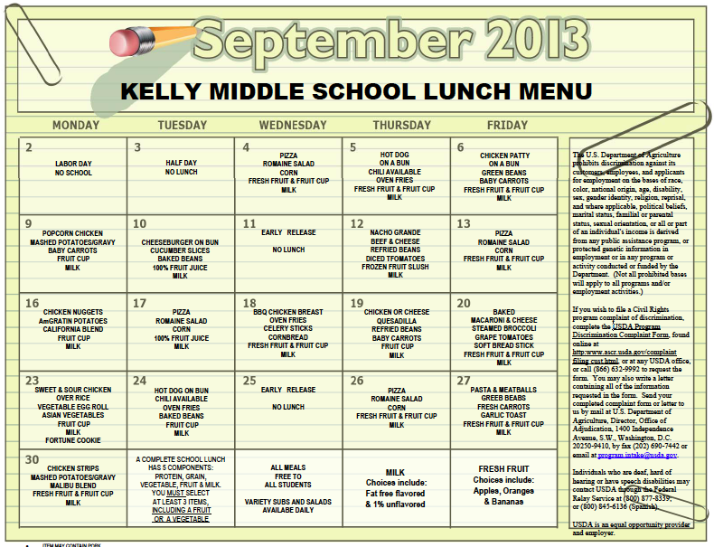 Breakfast/Lunch - Kelly Middle School